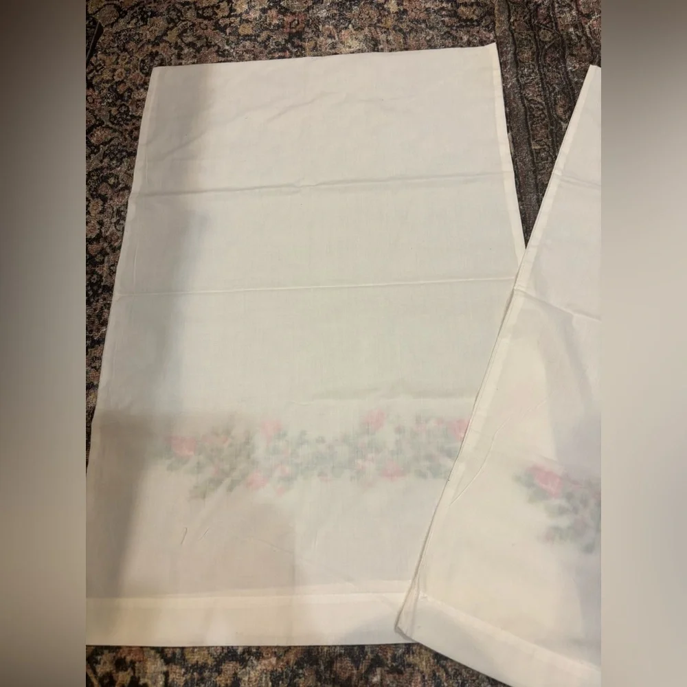 2 Vtg Cotton Hand Floral Rose Embroidered Pillowcases